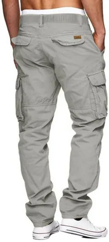 Vista 2 de JMIERR Pantalones cargo para hombre, casuales, de algodón, ajuste relajado, cintura elástica, ligeros, con múltiples bolsillos