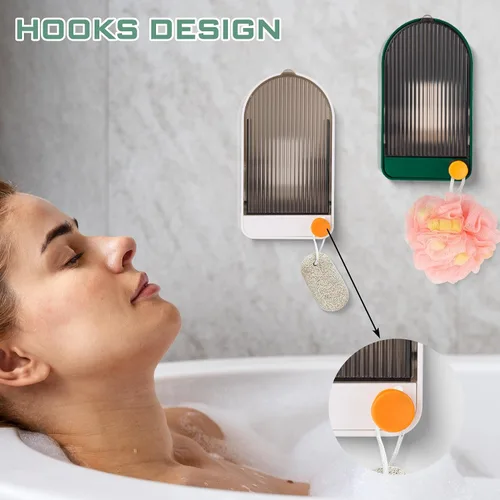 Vista 4 de NiHome 2 cajas de jabón para montar en la pared con cubierta y drenaje para ducha, instalación sin perforaciones, impermeable, a prueba de polvo