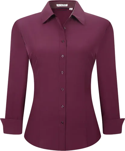 Vista 43 de Alex Vando Camisas de vestir para mujer, sin arrugas, ajuste regular, manga larga, elástica, camisa de trabajo