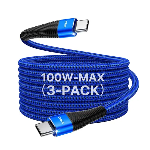 Vista 17 de Cable USB C a USB C de 3 pies, paquete de 3 unidades, 100 W, tipo C a C Negro