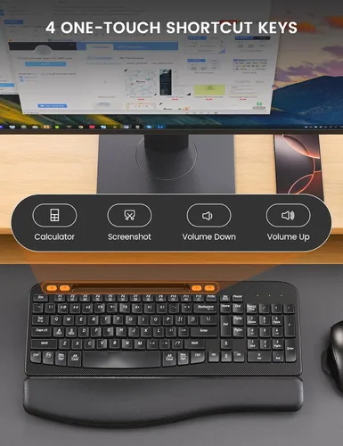Vista 8 de SABLUTE - Combo de teclado y mouse inalámbricos ergonómicos con llave Wave Leather Soft Palm Rest, Rechargeable, 4-Level DPI, Phone Holder