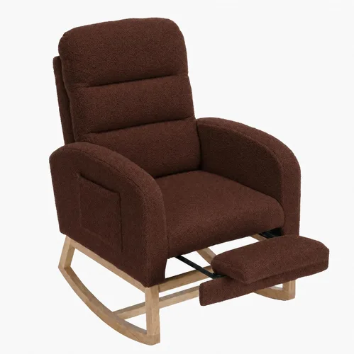 Vista 8 de GarveeHome Mecedora para guardería con reposapiés, balancín deslizante con Beige
