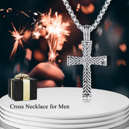 Vista 6 de Collar de crucifixión con colgante de cruz para hombres, de acero inoxidable, colgante de crucifijo religioso, joyería de cruz religiosa, regalo