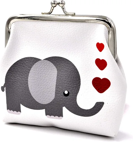 Vista 2 de Nodykka Monedero de piel sintética con diseño de animales, bolsa de cambio, regalos para mujeres, niños y niñas, llavero, Elefante-corazón