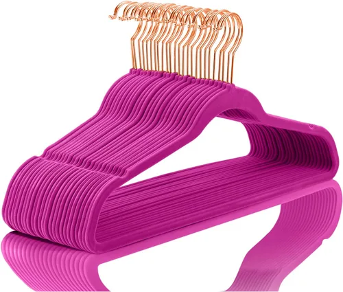 Vista 11 de MIZGI - Perchas de terciopelo premium - de alta resistencia, antideslizantes, (paquete de 50 unidades), ganchos color azul agua y dorado rosa