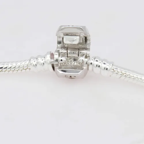 Vista 3 de SOUKISS Pulsera de cadena de serpiente de plata de ley 925 con 2 cuentas de tope, Plata de ley 925
