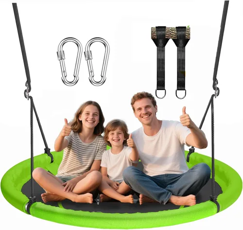 Vista 7 de Columpio de árbol de platillo de 48 pulgadas para niños y adultos, columpio volador más grande para toda la familia, capacidad de peso de 700 libras