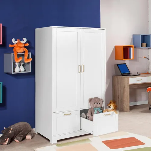 Vista 12 de VINGLI Armario Ropero Acanalado con Puertas y Cajones, Gabinete Armario con Barra para Colgar, Armario de Dormitorio de Madera de Roble, Armario