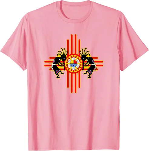 Vista 92 de Native American Kokopelli Kachina Zia Symbol 2 - Camiseta divertida para fanáticos, Negro