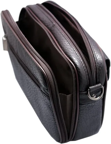 Vista 6 de Bolso bandolera de cuero genuino para hombre, bolso de mensajero, organizador de chequera, cartera