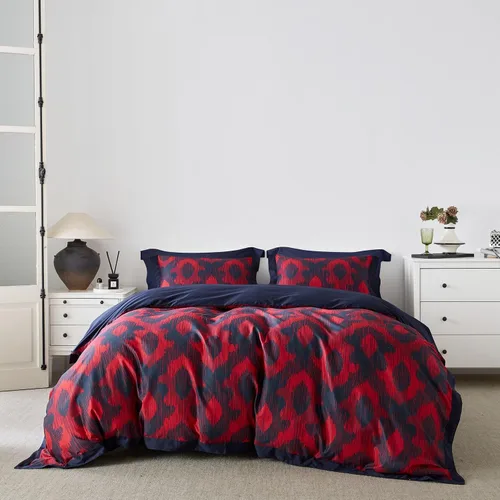 Vista 9 de YuHeGuoJi Juego de funda de edredón floral roja, tamaño Queen, 100% algodón egipcio, juego de 3 piezas, 1 funda de edredón con estampado de calabaza