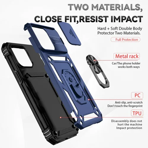 Vista 8 de Funda para iPhone 15 Pro, iPhone 15 Pro con funda para cámara y soporte, grado militar, a prueba de golpes, resistente, con soporte magnético