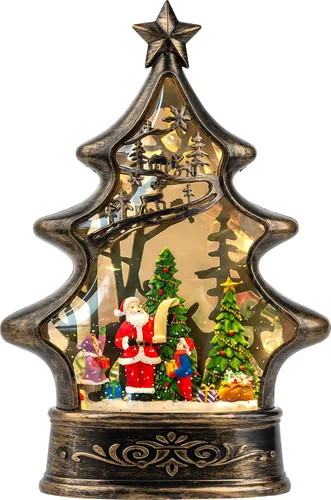 Vista 31 de Gnomos de Navidad de 10 pulgadas, linterna de globo de nieve iluminada, caprichoso árbol de Navidad y elfo escandinavo, linterna de agua musical