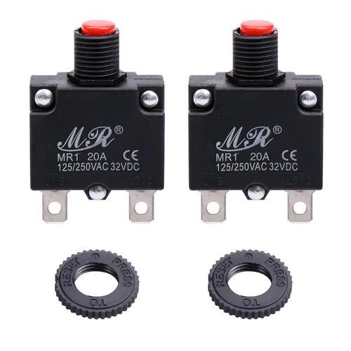 Vista 2 de Interruptores térmicos de 20 amperios, 125/250 V CA 32 V CC, botón de reinicio manual, protector de sobrecarga, interruptor de disyuntor de 20 A