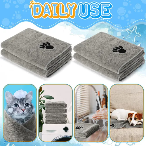 Vista 5 de Chumia Paquete de 4 toallas para perros para secar el aseo de mascotas, absorbentes, de microfibra suave, de secado rápido, para invierno, grandes
