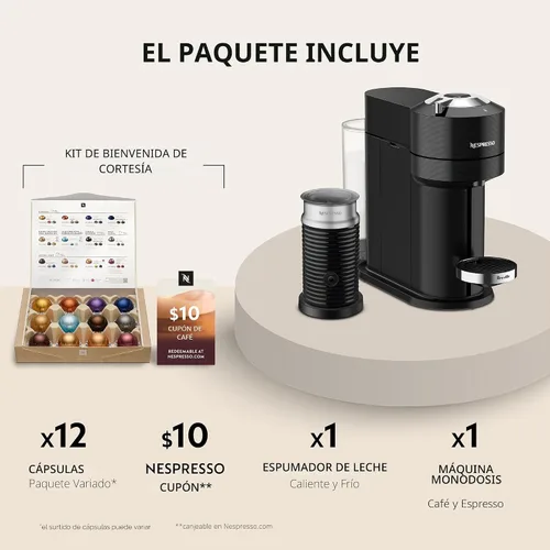Vista 4 de Nespresso Vertuo Next - Cafetera prémium para café y espresso de Breville con espumador de leche Aeroccino