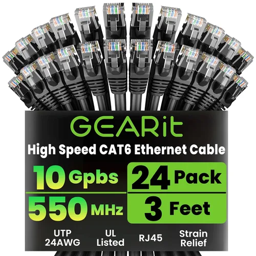 Vista 32 de GEARit Paquete de 24 cables Ethernet Cat6 de 0.5 pies Cable de conexión de red RJ45, conectores chapados en oro sin enganches de 10 Gbps, cable
