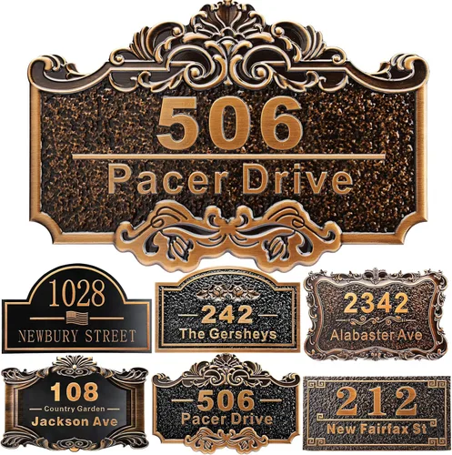 Vista 21 de Placa personalizada de dirección de casa de 12 pulgadas, números fundidos para exteriores, placa de señal de dirección personalizada con nombre