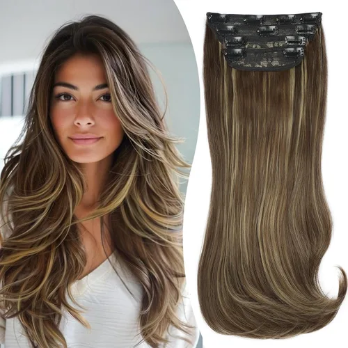 Vista 17 de FREEMEIGE 4 piezas de extensiones de cabello con clip, extensiones de cabello largas y gruesas con capas rectas de 20 pulgadas, extensiones
