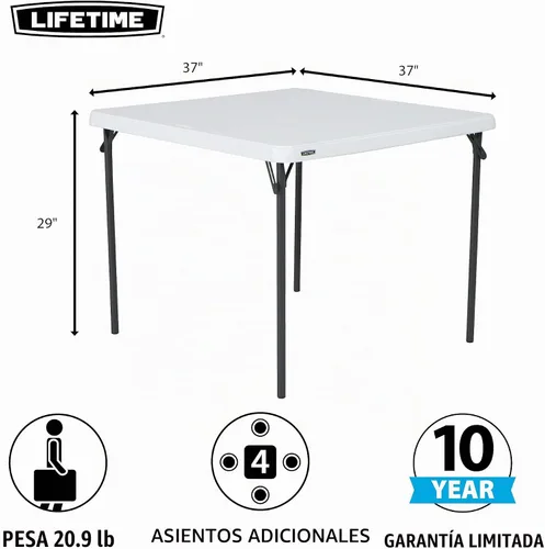 Vista 3 de LIFETIME 80783 Mesa Plegable Cuadrada de Grado Comercial de 37 Pulgadas para Cartas, Granito Blanco