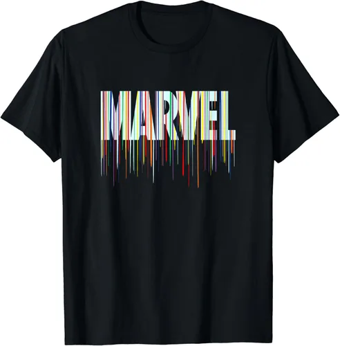 Vista 2 de Marvel Camiseta clásica con logotipo de goteo de pintura arcoíris de cómics, Negro