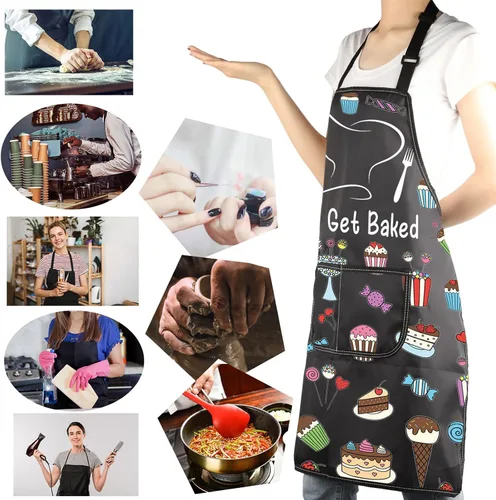 Vista 6 de MBMSO Delantal para hornear, regalos divertidos para panaderos, amantes de la cocina, delantal de cocina I Bake People Happy Delantal para hornear