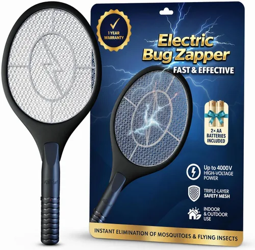 Vista 9 de Raqueta matamoscas eléctrico para mosquitos, moscas e insectos voladores, matamoscas de mano de 18 pulgadas para uso en interiores y exteriores, 2
