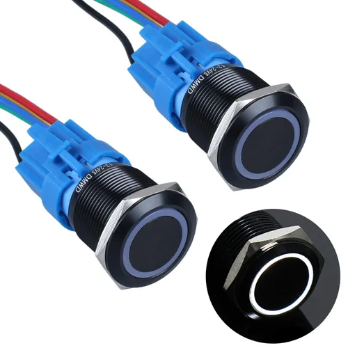 Vista 16 de 2 piezas de interruptor de botón de presión momentáneo de 16 mm 12V-24V LED de anillo 1NO 1NC impermeable (ON)-Apagado Cáscara de botón de metal