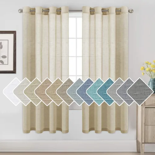 Vista 120 de H.VERSAILTEX Cortinas de lino de mezcla natural para sala de estar/cortinas de lino semitransparentes reductoras de luz de 54 pulgadas de largo