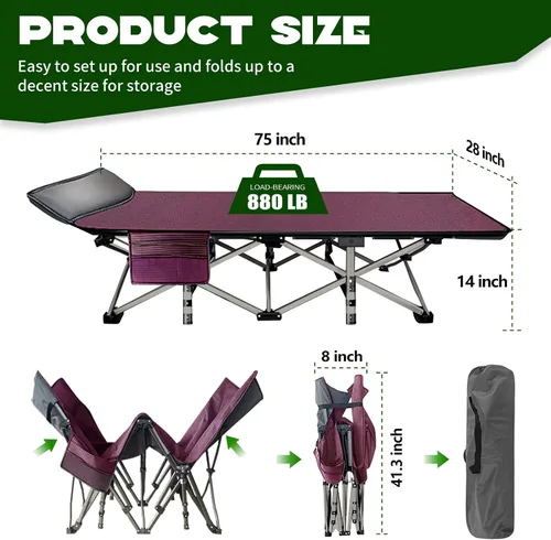 Vista 4 de Barbella Catre plegable para campamento, catre plegable para adultos, catre de dormir portátil con colchón plegable para exteriores, catres