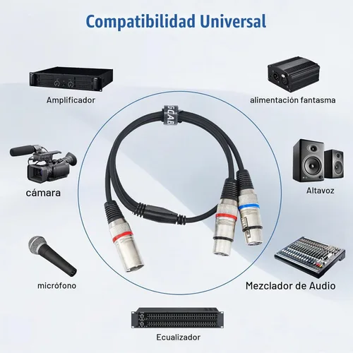 Vista 7 de Cable XLR Y-Splitter Cable, Cable de micrófono XLR doble hembra a macho, cable de conexión adaptador de 2 hembra a macho, 2 pies