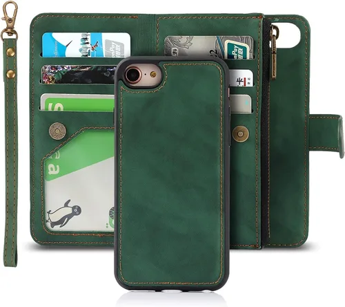Vista 8 de iCoverCase Funda para iPhone SE (2022)/SE (2020)/7/8/6/6S con tarjetero y soporte para tarjetas, funda magnética desmontable de piel sintética