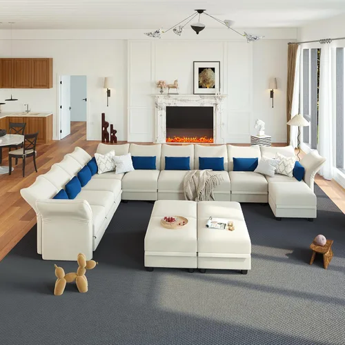 Vista 23 de LLappuil Sofá modular de terciopelo en forma de L con almacenamiento, sofá moderno de 5 plazas de 127.8 pulgadas con diván, sofás reclinables de Azul