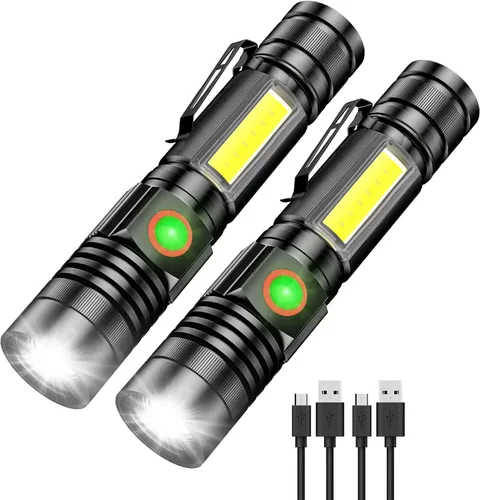 Vista 8 de Linterna magnética recargable de alta luminosidad, súper brillante con luz LED COB, USB C, 7 modos, con zoom, impermeable IPX6, linterna táctica