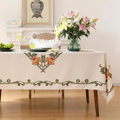 Vista 20 de [Usado] patdrea Mantel largo de lino de diseño verde para mesa rectangular, mantel vintage transpirable con patrón de frutas amarillas, funda