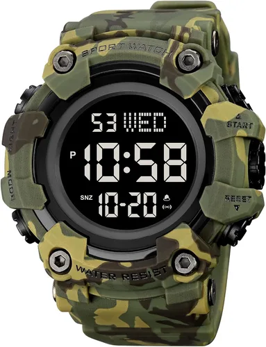 Vista 2 de Fanmis Reloj digital digital multifunción para hombre, electrónico, impermeable, con alarma, reloj deportivo de cuarzo, Azul Patchwork