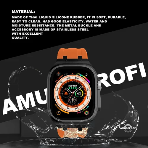 Vista 4 de Apple Watch Band para iWatch Ultra Series, correa de reloj de silicona para hombres, diseño fresco, compatible con Apple Watch de 1.929 in, 1.772