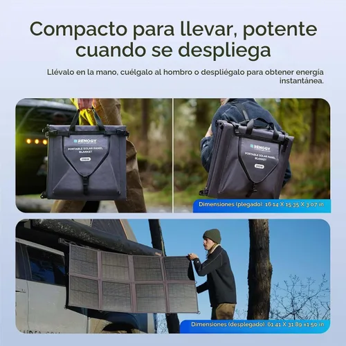 Vista 8 de Renogy Manta de Panel Solar de 200 Vatios, Paneles Solares Plegables Portátiles Tipo N, 25% de Alta Eficiencia Ligero Ahorro de Espacio de 8