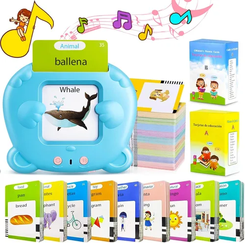 Vista 12 de Tarjetas didácticas parlantes para niños pequeños, juguetes Montessori de aprendizaje con 510 palabras visuales, discurso de bolsillo para niños Azul
