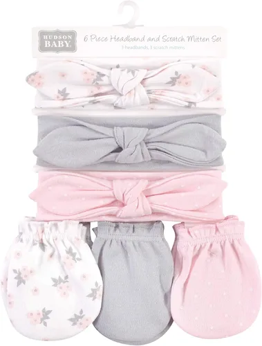 Vista 24 de Hudson Baby Conjunto de diadema de algodón y manoplas para rascar para bebé