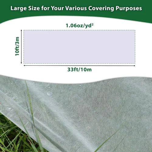 Vista 2 de Cubiertas para Plantas de 10 x 33 Pies Protección contra Congelación, 1.06 oz/yd² Tela de Cobertura de Hileras Flotante Grande y Gruesa