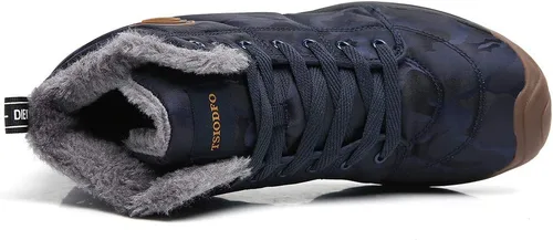 Vista 5 de TSIODFO Moda Hombres Botas Invierno Impermeable Al Aire Libre Senderismo Zapatos Cuero Negro