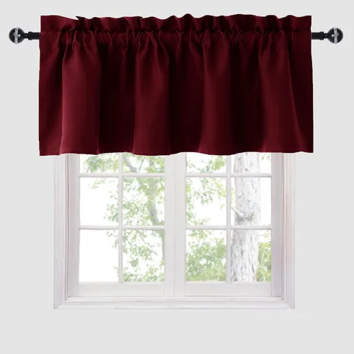 Vista 15 de Hiasan Cortinas opacas con cenefa para oscurecimiento sólido de habitación, cenefas con bolsillo para barra, para ventanas, 42 x 12 pulgadas