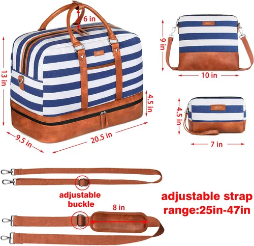 Vista 5 de Bolsa de viaje de lona grande para mujer bolsa de viaje de lona con compartimento para zapatos de 21 pulgadas para mujeres y hombres juego de 3
