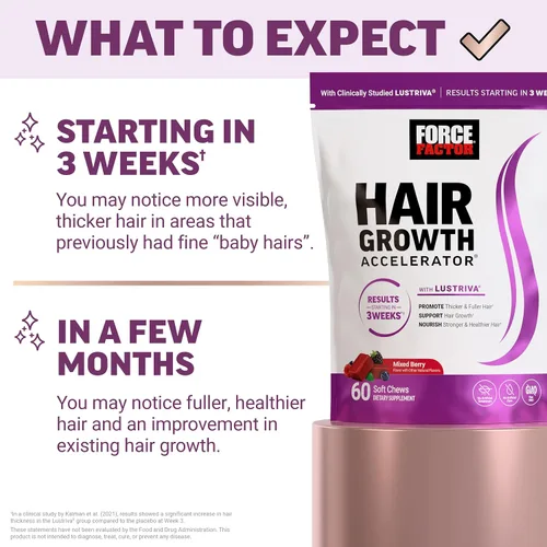 Vista 3 de Paquete de FORCE FACTOR NAD+ + Force Factor Hair Growth Accelerator Soft Chews, mezcla de bayas, 60 masticables suaves