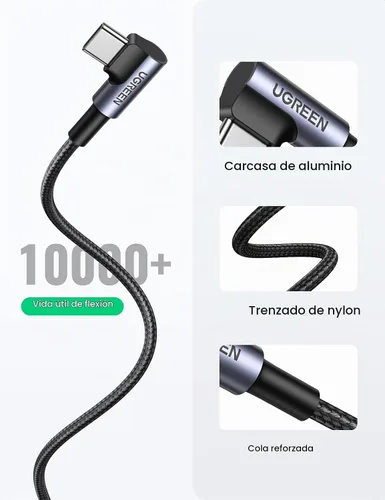 Vista 6 de UGREEN Cable USB C de ángulo recto, cable USB A a USB C de 90 grados tipo C compatible con iPhone 16/16 Plus/16 Pro/16 Pro Max/15, Galaxy