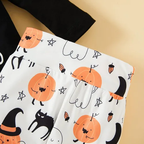 Vista 5 de Trajes de Halloween para bebés niños y niñas, divertido mameluco con letras y pantalones de calabaza fantasma, ropa de Halloween