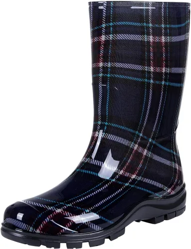 Vista 15 de Asgard Botas de lluvia a media pantorrilla para mujer, botas de goma impermeables estampadas, zapatos cortos de jardín Negro