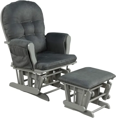 Vista 11 de Costzon Mecedora Deslizante de Guardería con Otomana, Mecedora Deslizante Tapizada Cómoda con Cojín Acolchado, Bolsillo de Almacenamiento, Base