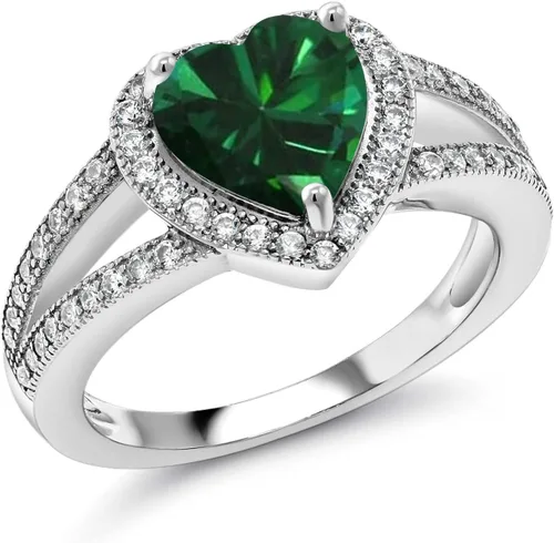 Vista 10 de Gem Stone King Anillo de halo de moissanita blanca y piedra natal de corazón de 0.315 in para mujer, plata de ley 925, joyería para aniversario